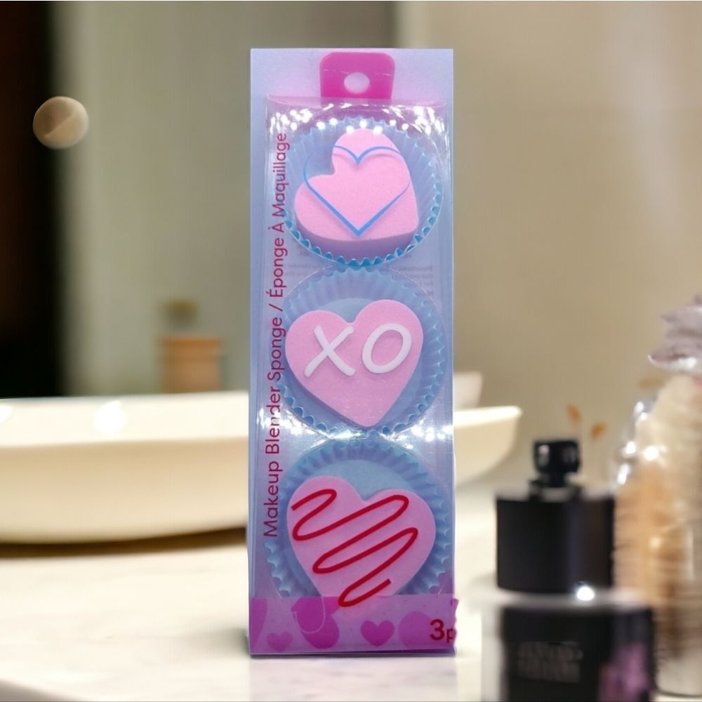 Makeup Blender Sponge 3pcs ❤️ PINK Heart Shaped Cupcake Sweet Valentine's Gift